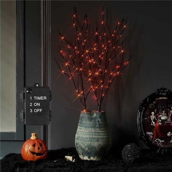 Halloween Tree Branch Lights 32IN 100 Orange LED, Lighted Black Twig Branches - Picture 6 of 7